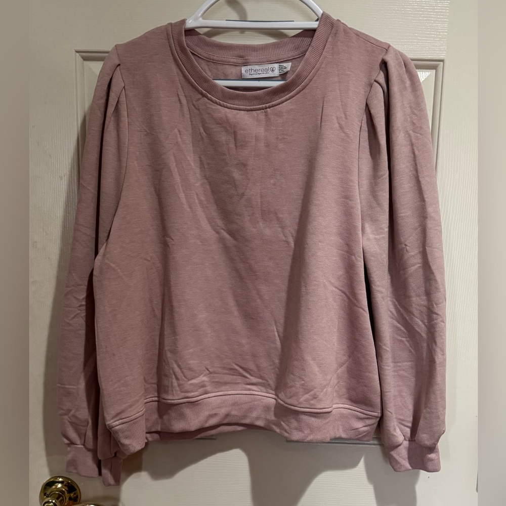 Ethereal puffed sleeves Mauve Fleece lined Sweatshirt in Size XL.